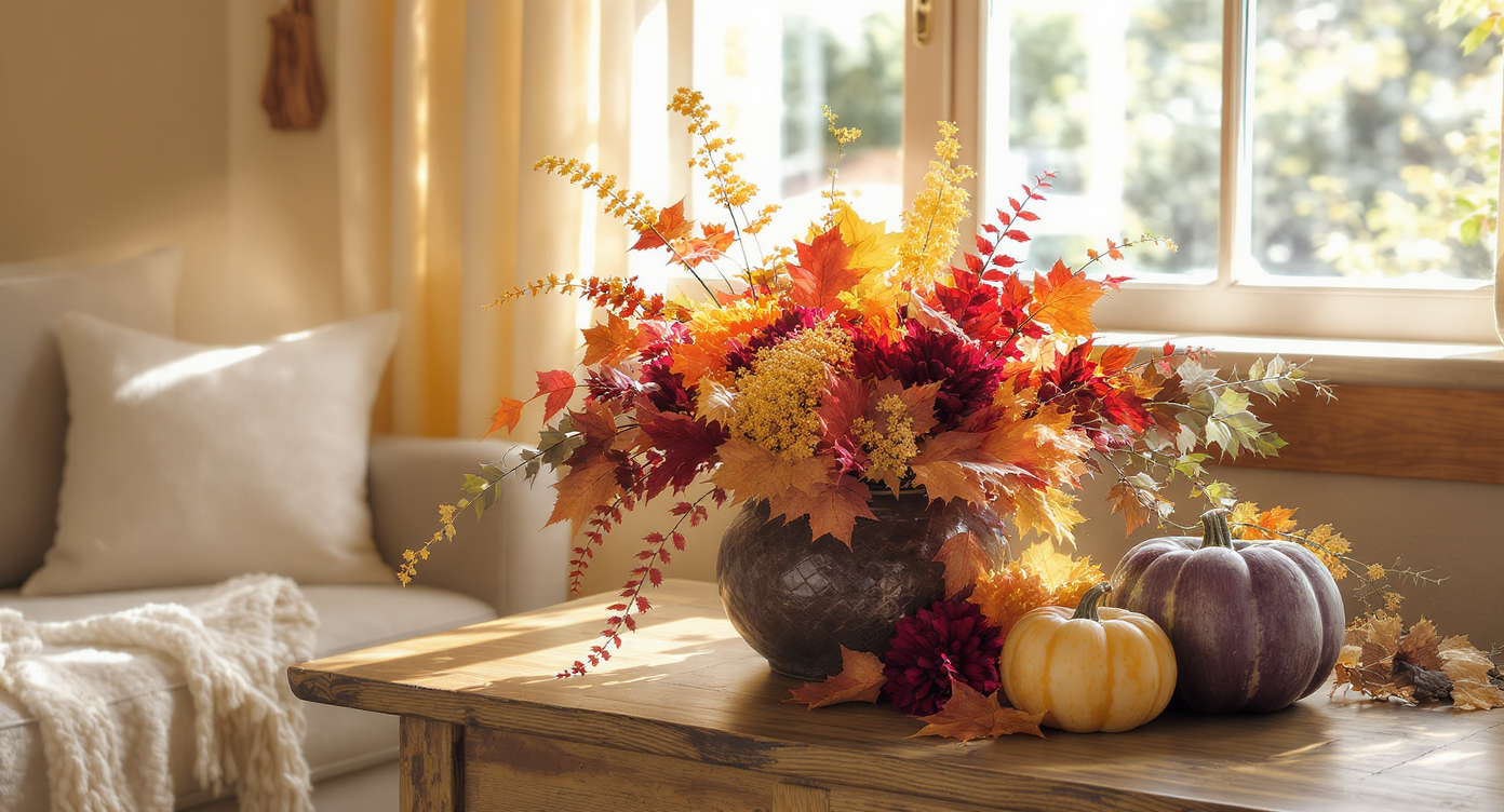 گل مصنوعی پاییزی: ترکیب رنگ‌های گرم برای دکوراسیون فصل