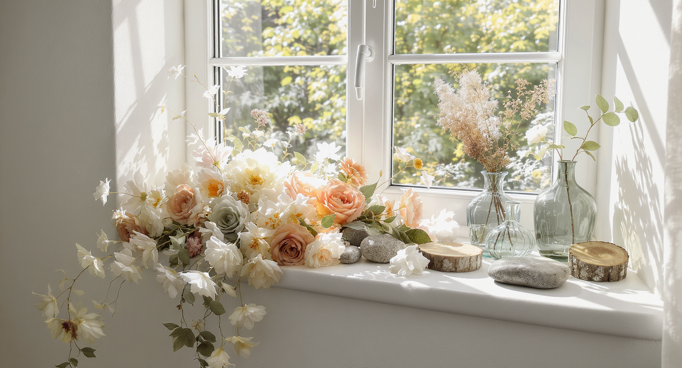 گل مصنوعی پنجره: ۸ ایده نورگیر برای دکوراسیون روشن خانه