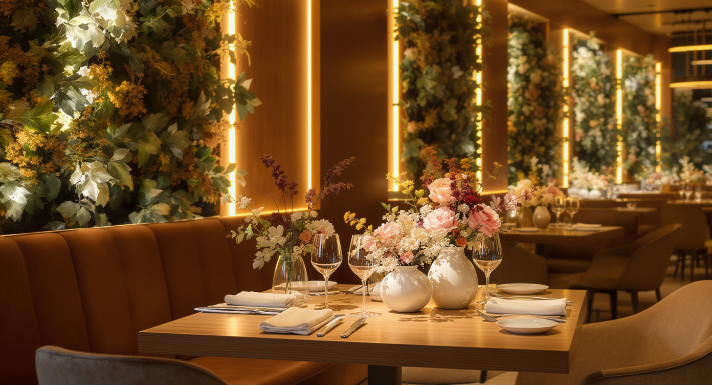 ۱۰ ایده‌ی جذاب برای دکوراسیون رستوران با گل مصنوعی