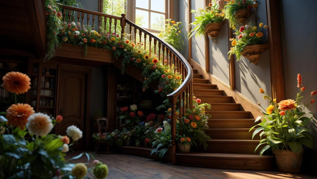 گل مصنوعی برای دکوراسیون راه پله: ۱۰ ایده‌ی خلاقانه و جذاب