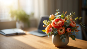 ۱۰ ایده‌ی کاربردی گل مصنوعی برای دکوراسیون اتاق کار در خانه