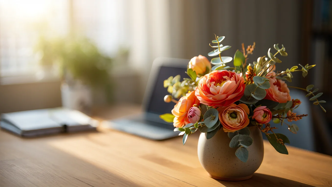 ۱۰ ایده‌ی کاربردی گل مصنوعی برای دکوراسیون اتاق کار در خانه